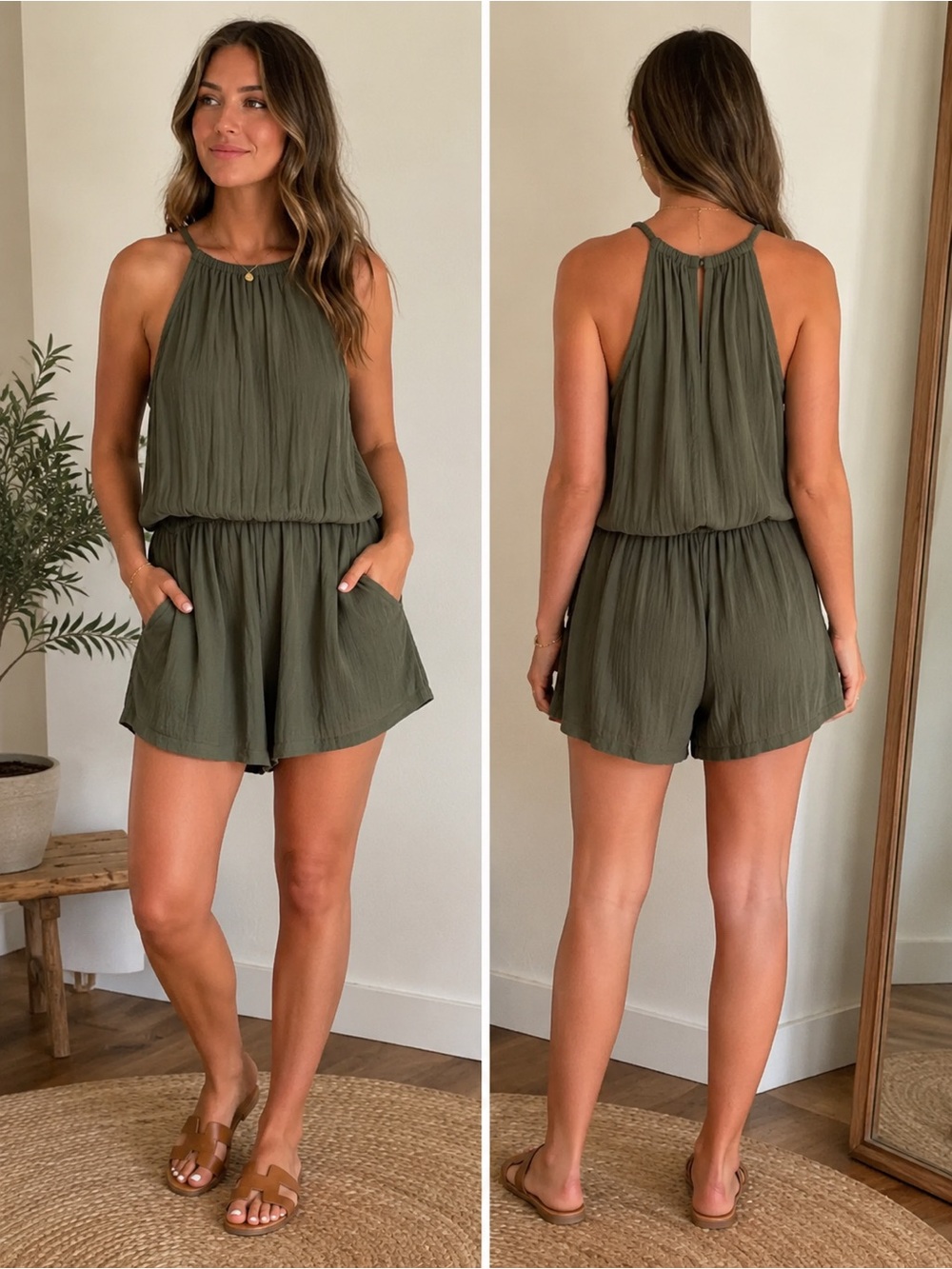 GAP Olive Green Halter Romper